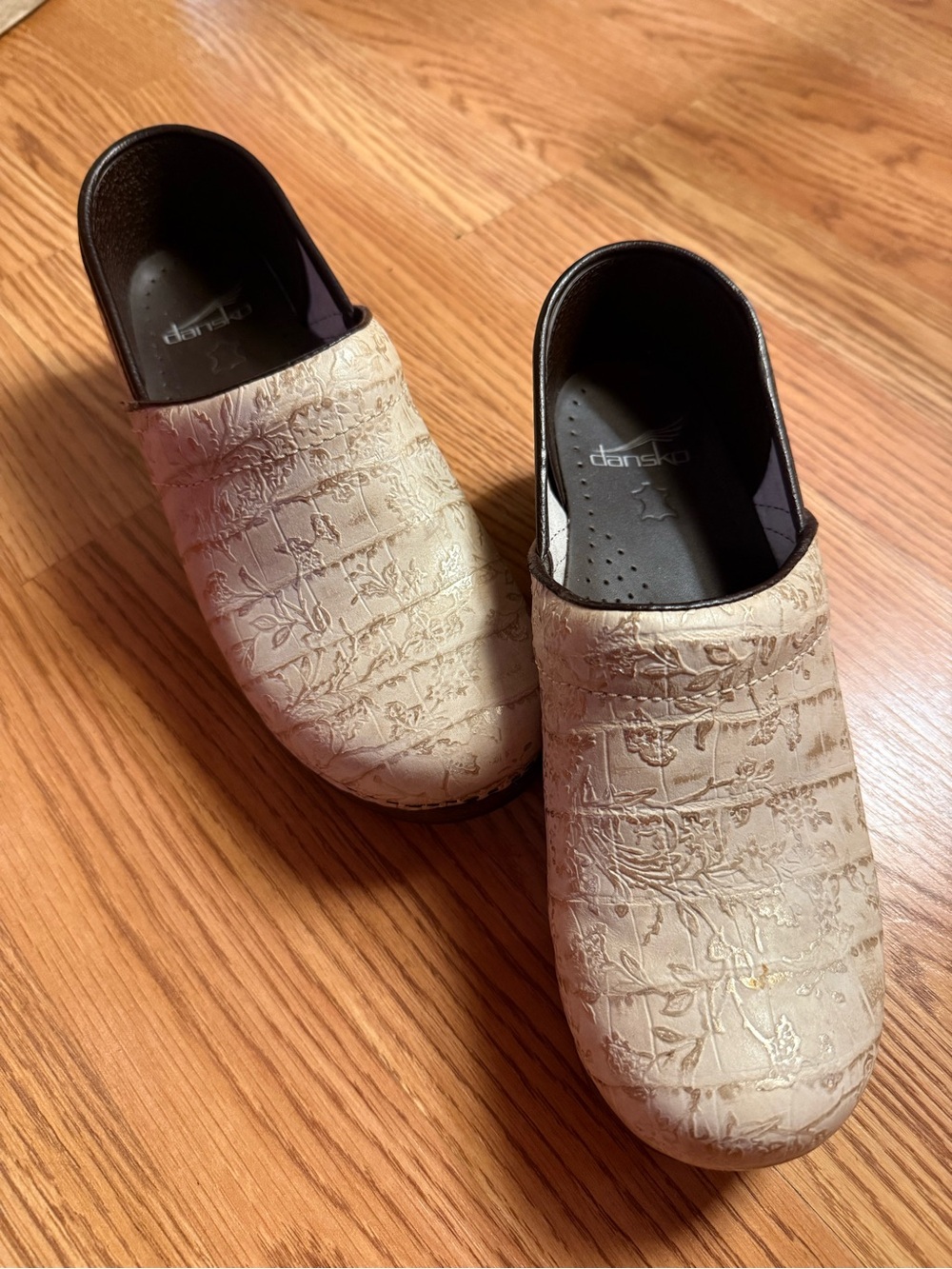 Dansko Women's Cream Embossed Leather Clogs